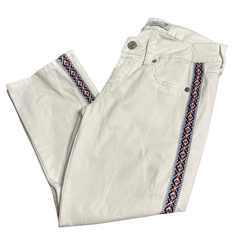 Seven7 Womens White Jeans Embroidered Trim Cropped‎ Denim Pants size 26